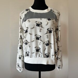 Women's Pug Print Sweater - White and Gray